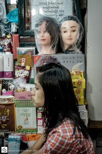 Plastic bags over white coloured mannequin head for protection